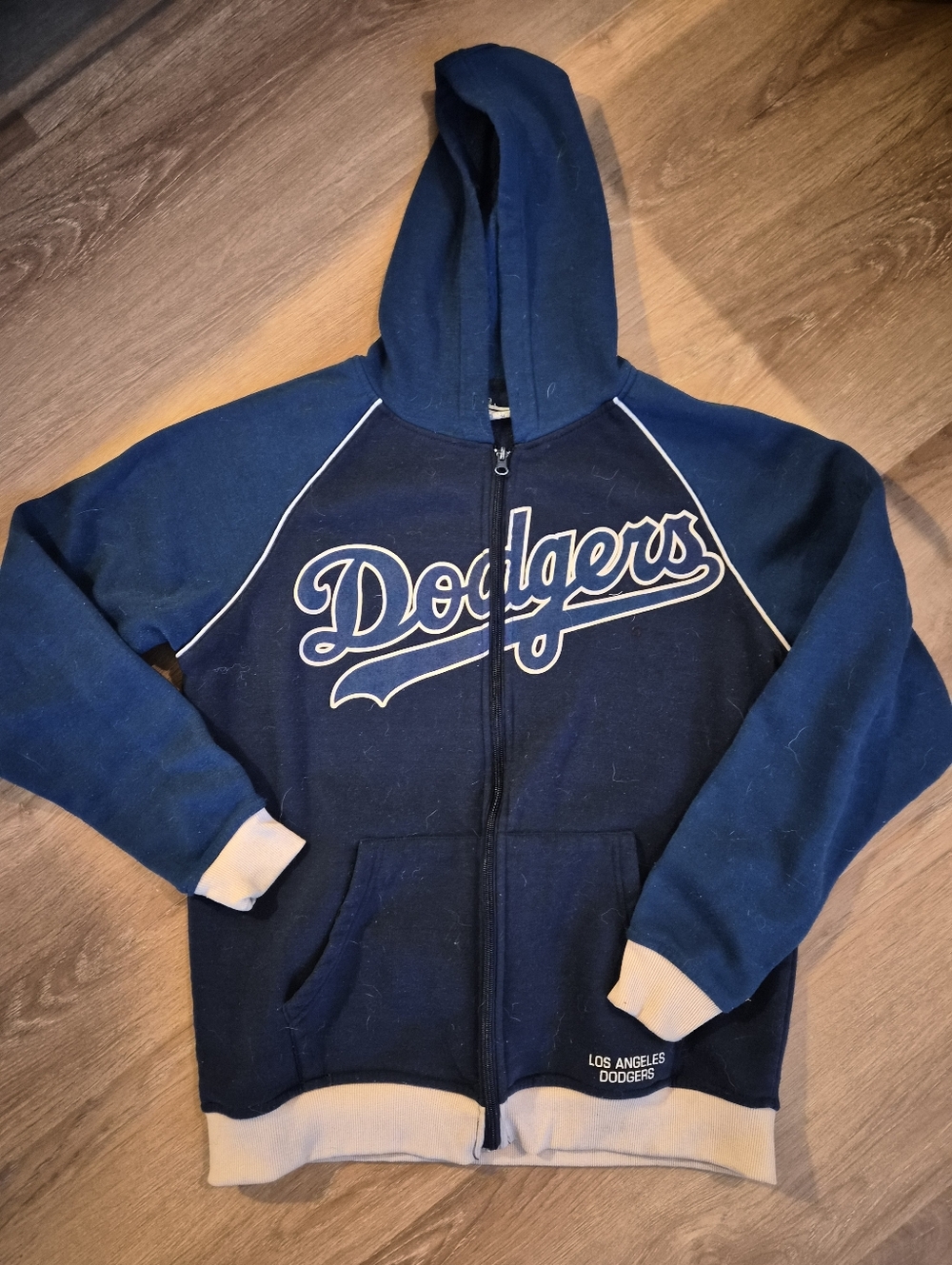 Vintage LA Dodgers X MLB Men's Navy Hooded Zip Up with Contrast Trim Medium